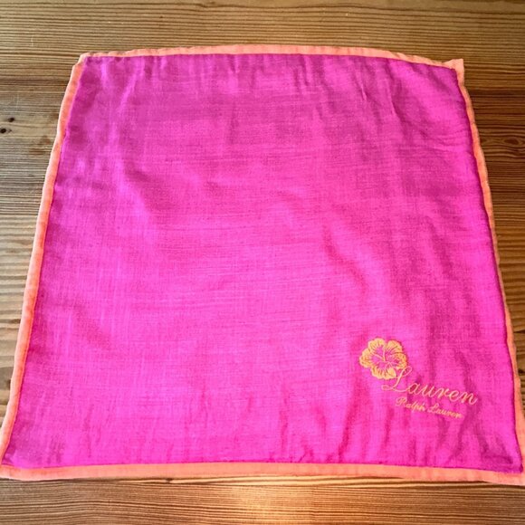 LRL Ralph Lauren Silk Tropical Flower Pink Cover 20" Orange Trim - Picture 1 of 11